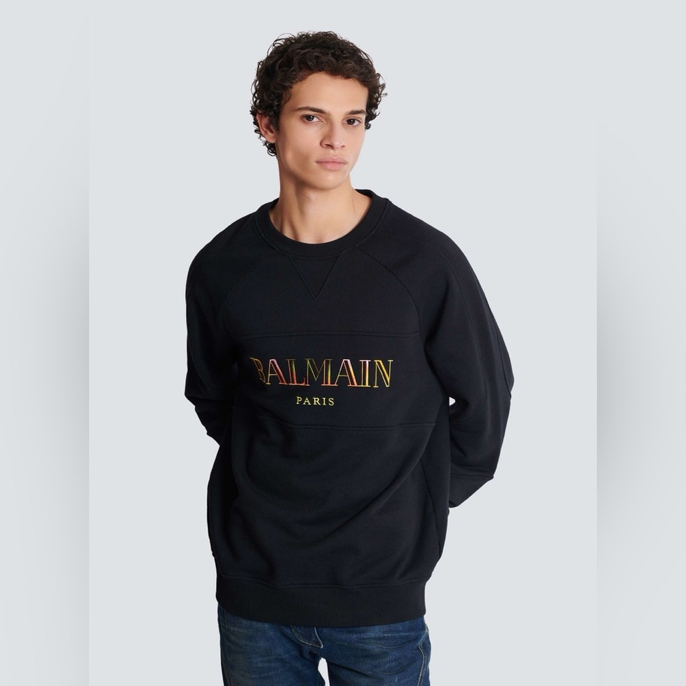NWOT Vintage pullover Balmain Men’s Embroidered Oversized Sweatshirt Size Small - Picture 5 of 13